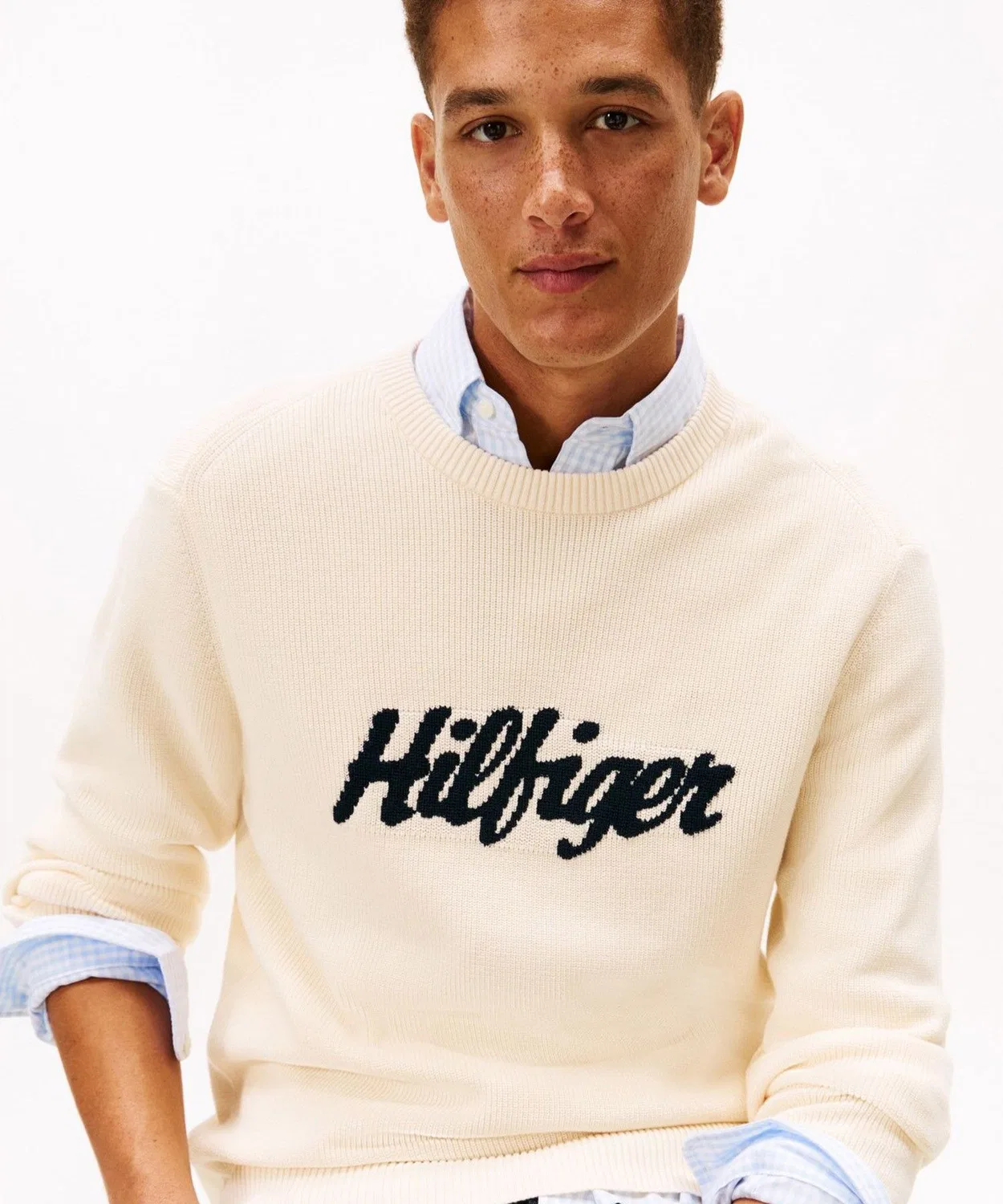 Свитер с круглым вырезом Tommy Hilfiger из хлопка белый — фото 2