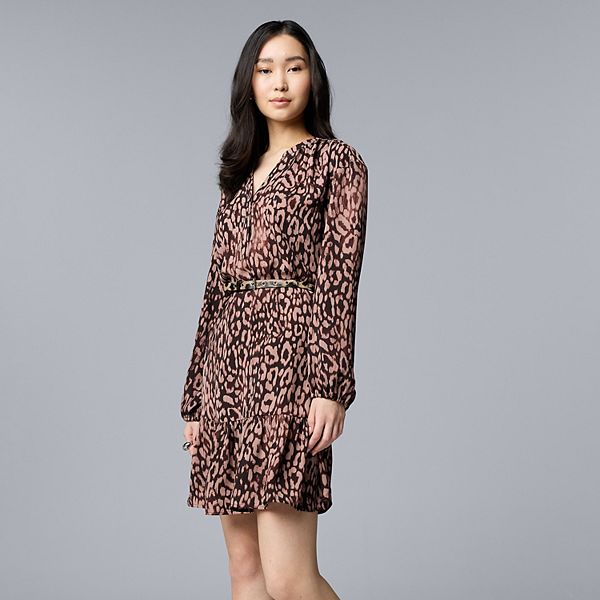 

Короткое платье с поясом и сборками Petite Simply Vera Vera Wang, Brown Leopard