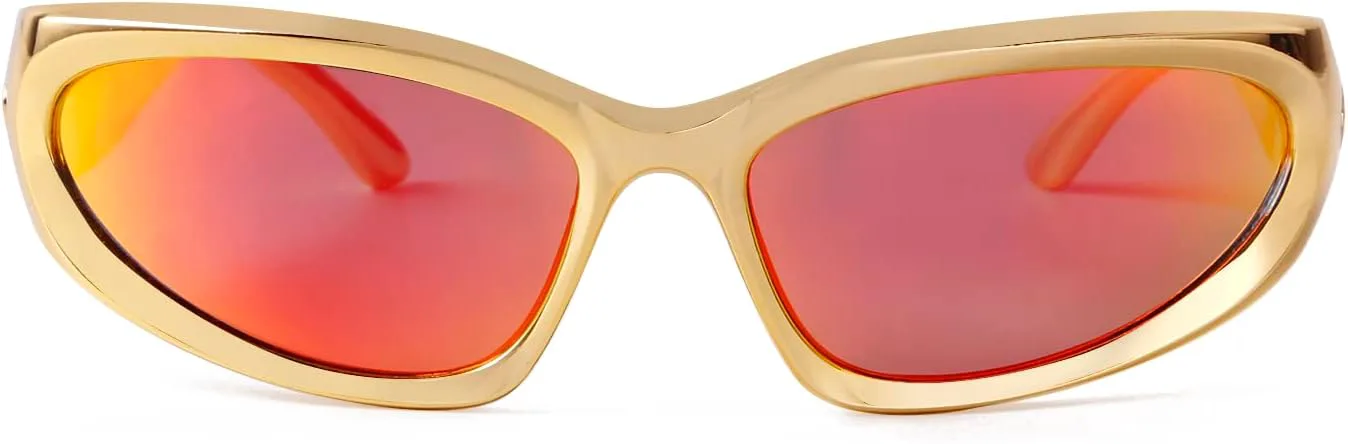 

ADE WU Модные солнцезащитные очки с обтекаемой формой для женщин и мужчин, стильные, в духе 2000-х, овальные, футуристические, для рейв-вечеринок, Gold/Red Mirror