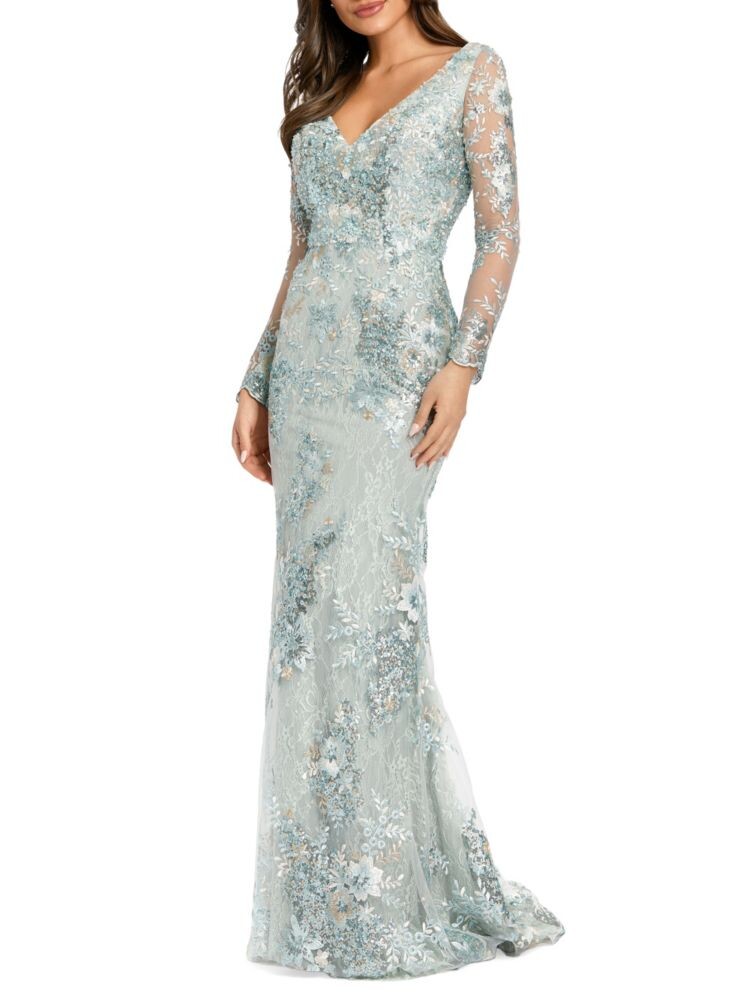 

Кружевное платье русалки с иллюзией Mac Duggal, цвет Sea Mist