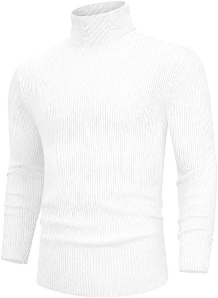 Мужской водолазный свитер осенний однотонный с длинным рукавом slim fit — фото 3