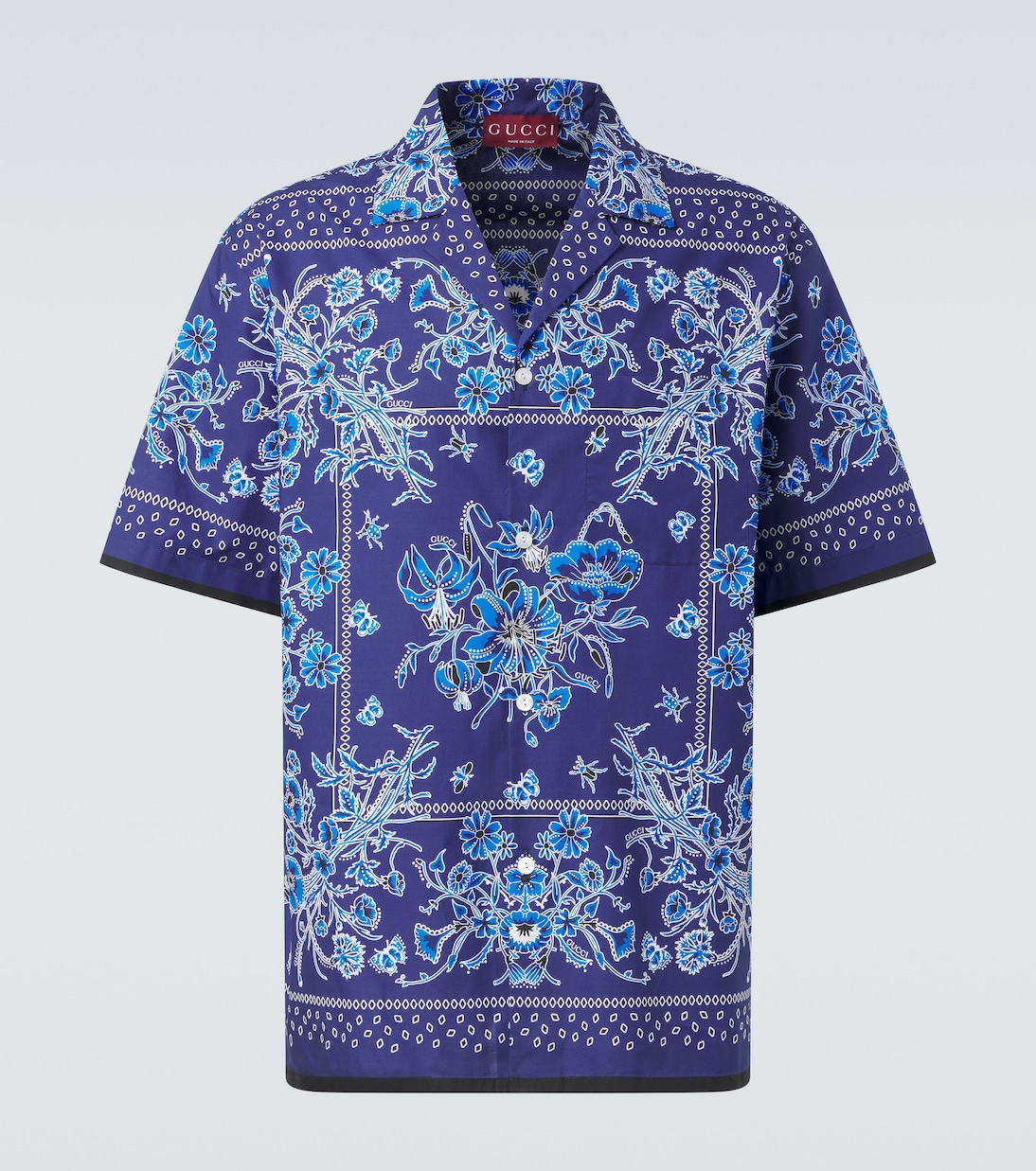 

Хлопковая блузка для боулинга с цветочным принтом Gucci, Navy/Royal Blue/Mc