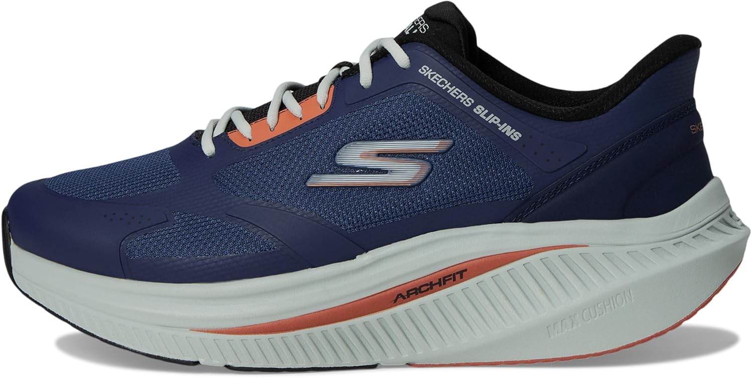 Мужские кроссовки Skechers Go Walk Max с амортизацией и поддержкой свода стопы, без шнурков, синий/оранжевый/темно-синий — фото 4
