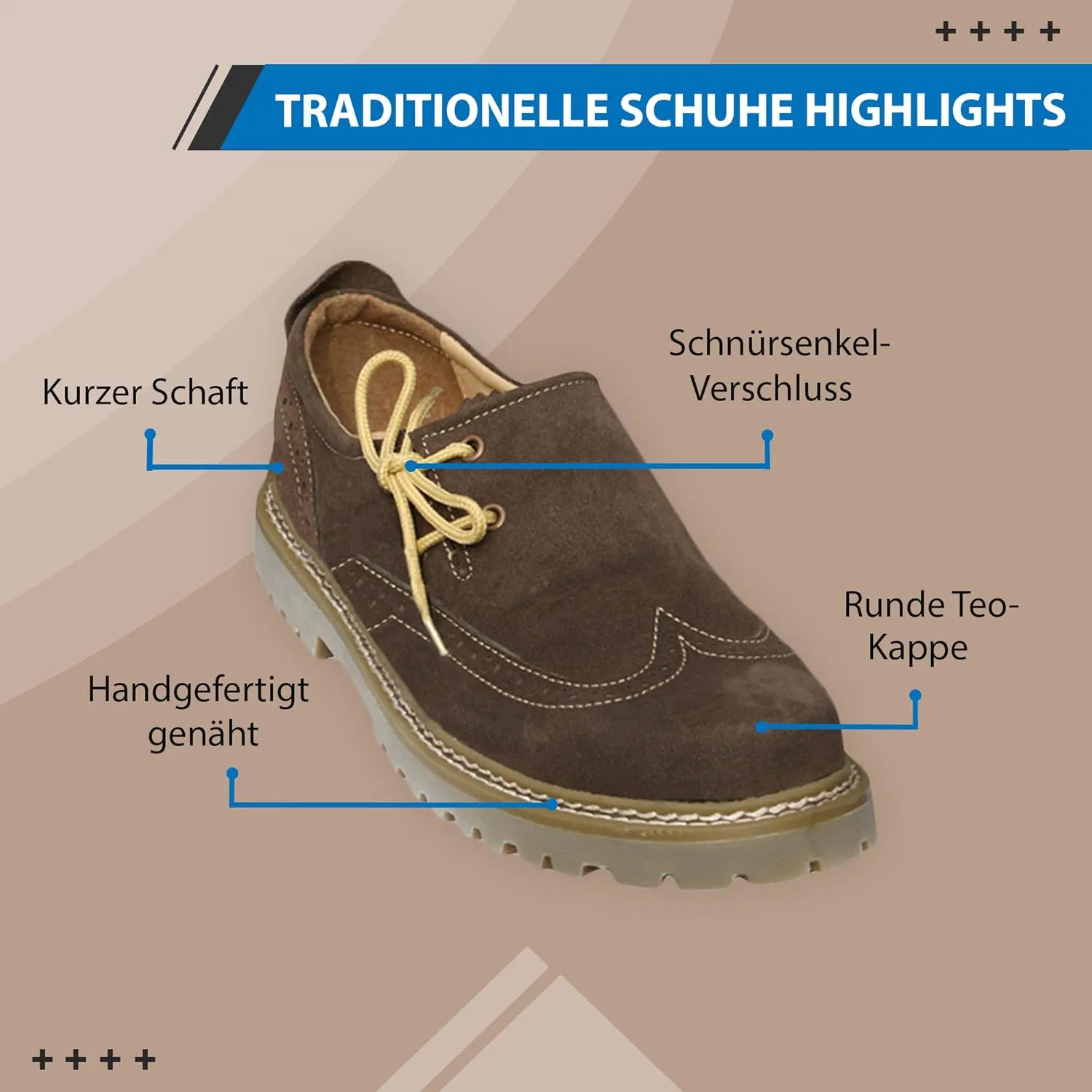 Мужские традиционные туфли-броги German Wear Haferlschuhe, ручная работа, кожа, темно-коричневый цвет — фото 4