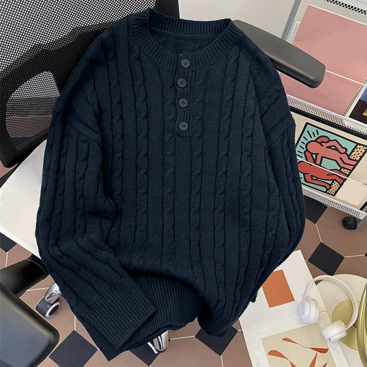 Мужской повседневный свитер-хенли Slim Knit с длинным рукавом — фото 3