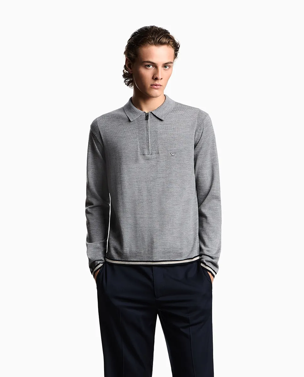 

Мужской джемпер из тонкой шерсти с воротником в стиле поло Emporio Armani, серый