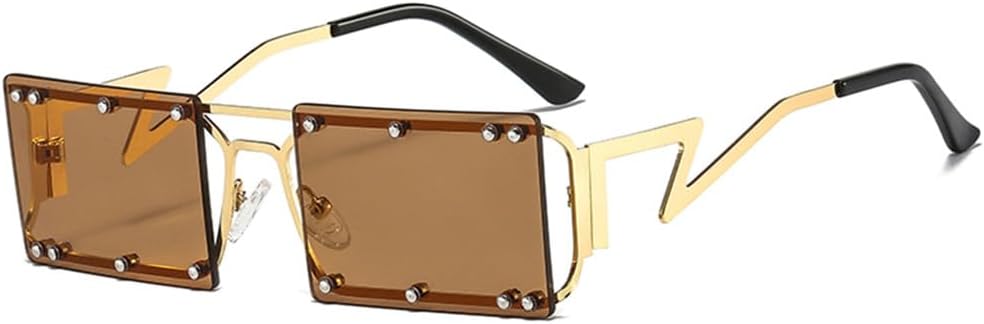 

Солнцезащитные очки прямоугольной формы для женщин и мужчин, с декоративными заклепками, металлическая оправа, поликарбонатные линзы, защита от УФ-излучения UV400 HDUBFY, C4