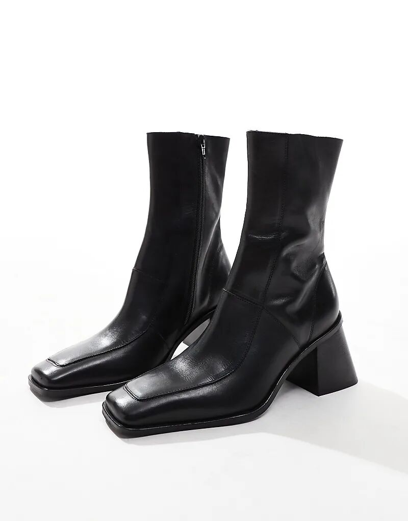 Ботинки Ria из кожи среднего каблука ASOS DESIGN черного цвета — фото 2