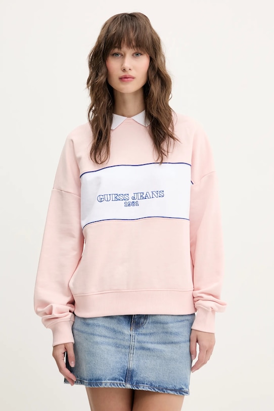 

Хлопковая толстовка Guess Jeans, розовый