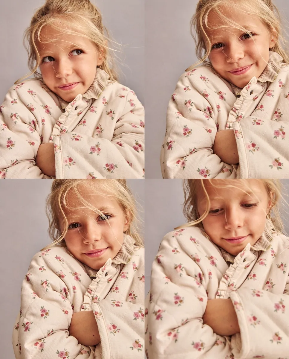 

Детское пальто из микровельвета с принтом по всей поверхности, мини-воланчик, с внутренней подкладкой из шерпы Coconut El Corte Inglés, белый