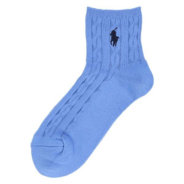 Женские короткие носки с вышивкой в одну точку и узором из кос. Polo Ralph Lauren, 62. Celeste