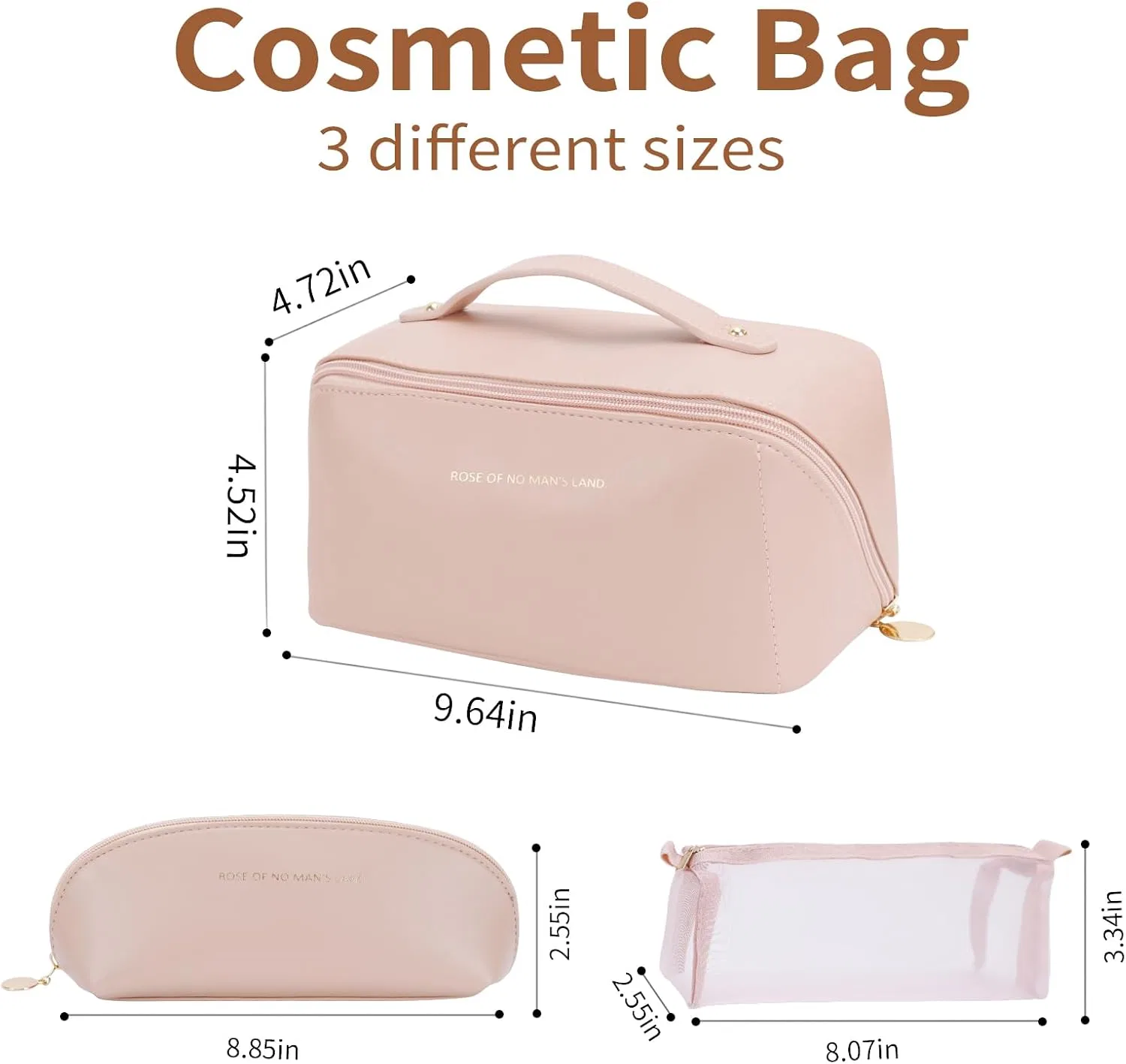 Набор дорожных косметичек 3 шт. из искусственной кожи Zaleeta, Pink — фото 3