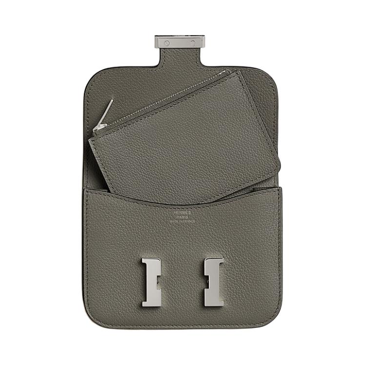 HERMES Кошелек-монетница Constance Slim Silver Tone Buckle из телячьей кожи Evercolor для женщин, 0L, цвет Grismeyer Rain Cloud Gray — фото 3