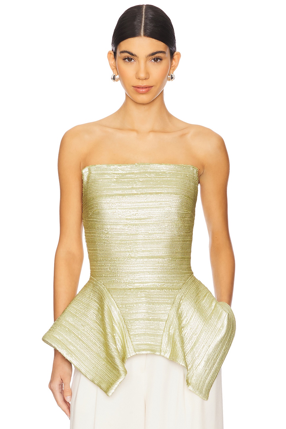 

Топ без бретелей с корсетом и паниером Prabal Gurung, chardonnay