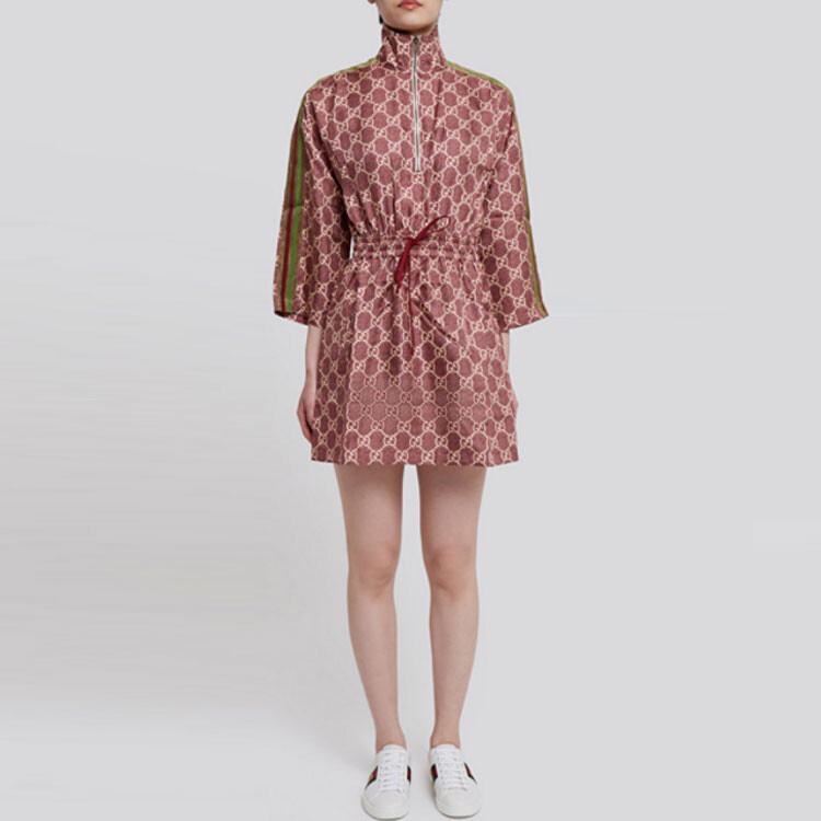 Платье женское Gucci с длинными рукавами, элегантный стиль, розовый — фото 2