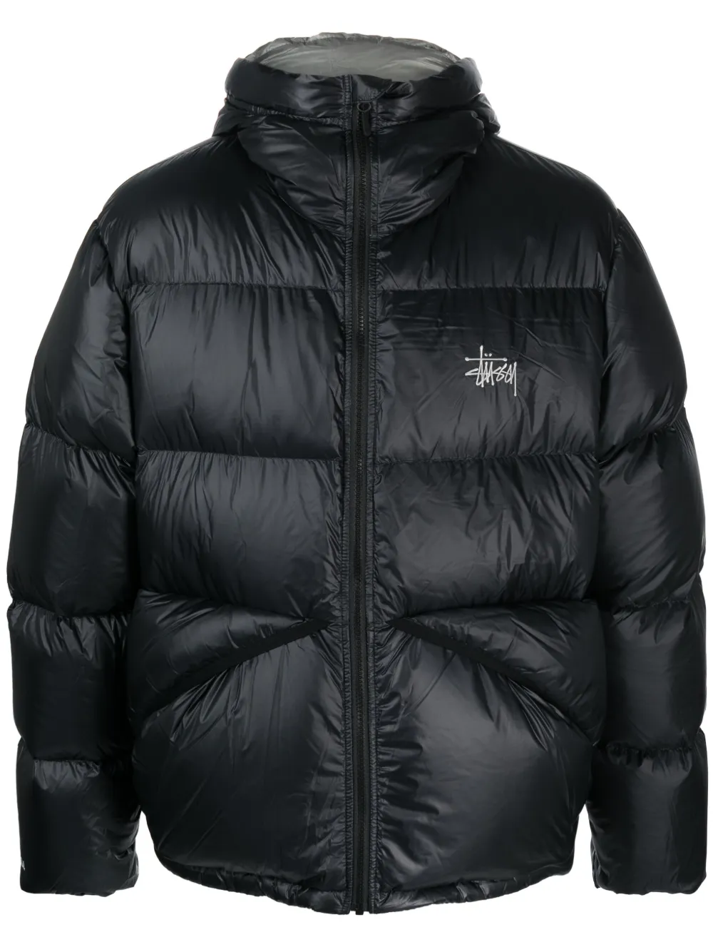 

Пуховик с вышитым логотипом Stüssy, черный