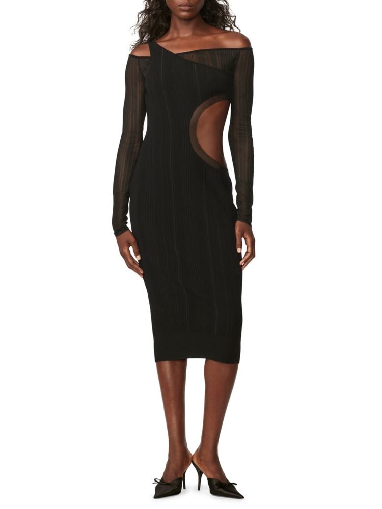 

Платье-свитер миди в рубчик с вырезом Herve Leger, черный