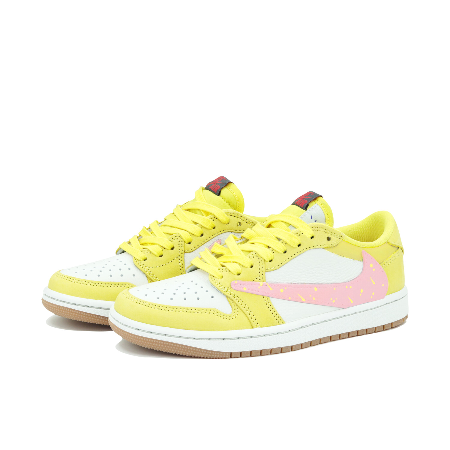 Кроссовки Travis Scott Air Jordan 1 Vintage Basketball Shoes Women's Low-top Yellow Pink, желтый — фото 2