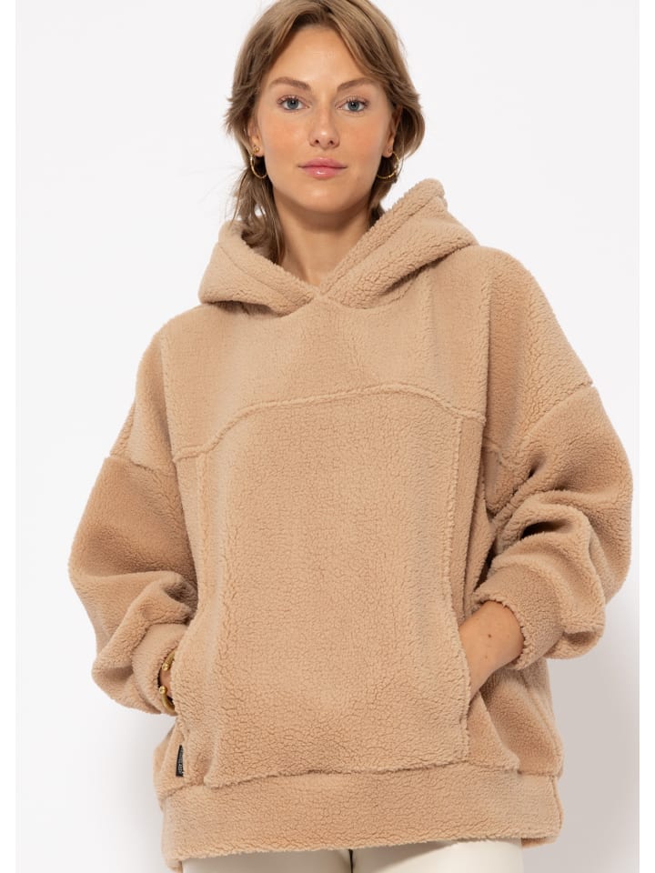 

Пуловер SASSYCLASSY Oversize Teddy Pullover mit Kapuze, бежевый