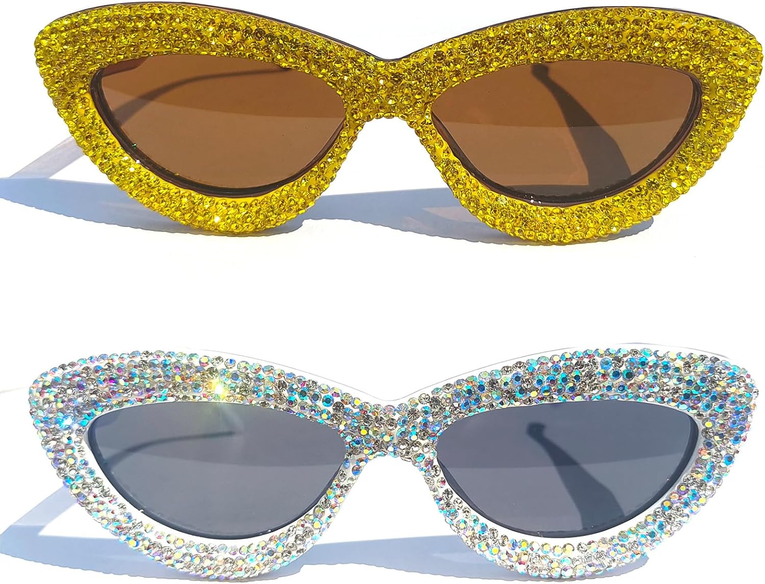 

Женские солнцезащитные очки большого размера с бриллиантами, модные очки «кошачий глаз» со стразами, оправа с кристаллами, для костюмированной вечеринки helena, Yellow+white