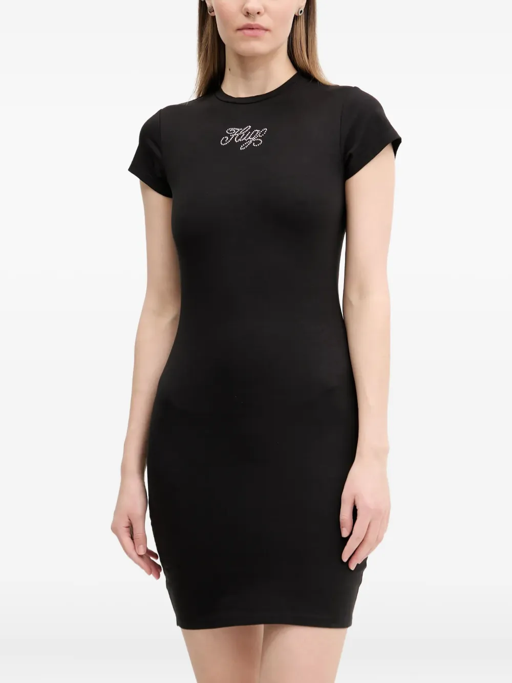 

Платье с короткими рукавами, украшенное стразами HUGO, черный