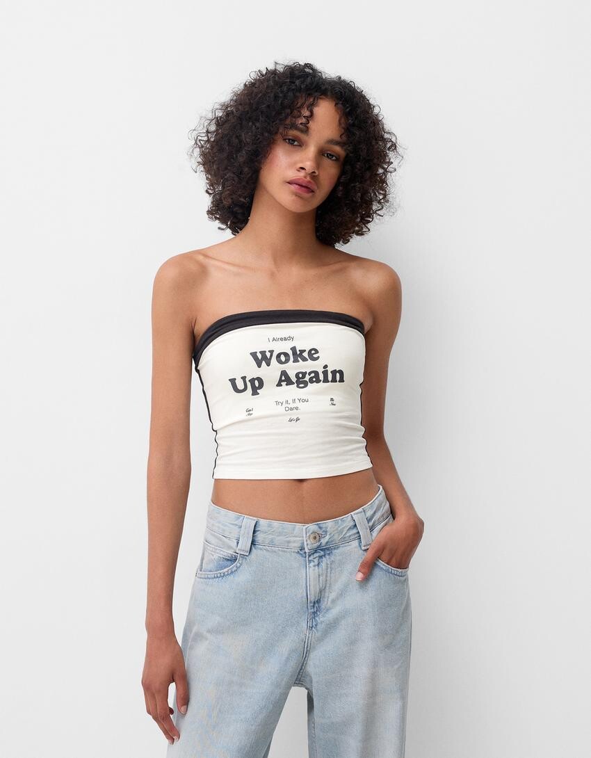 

Топ-Бандо с принтом Bershka, бежевый