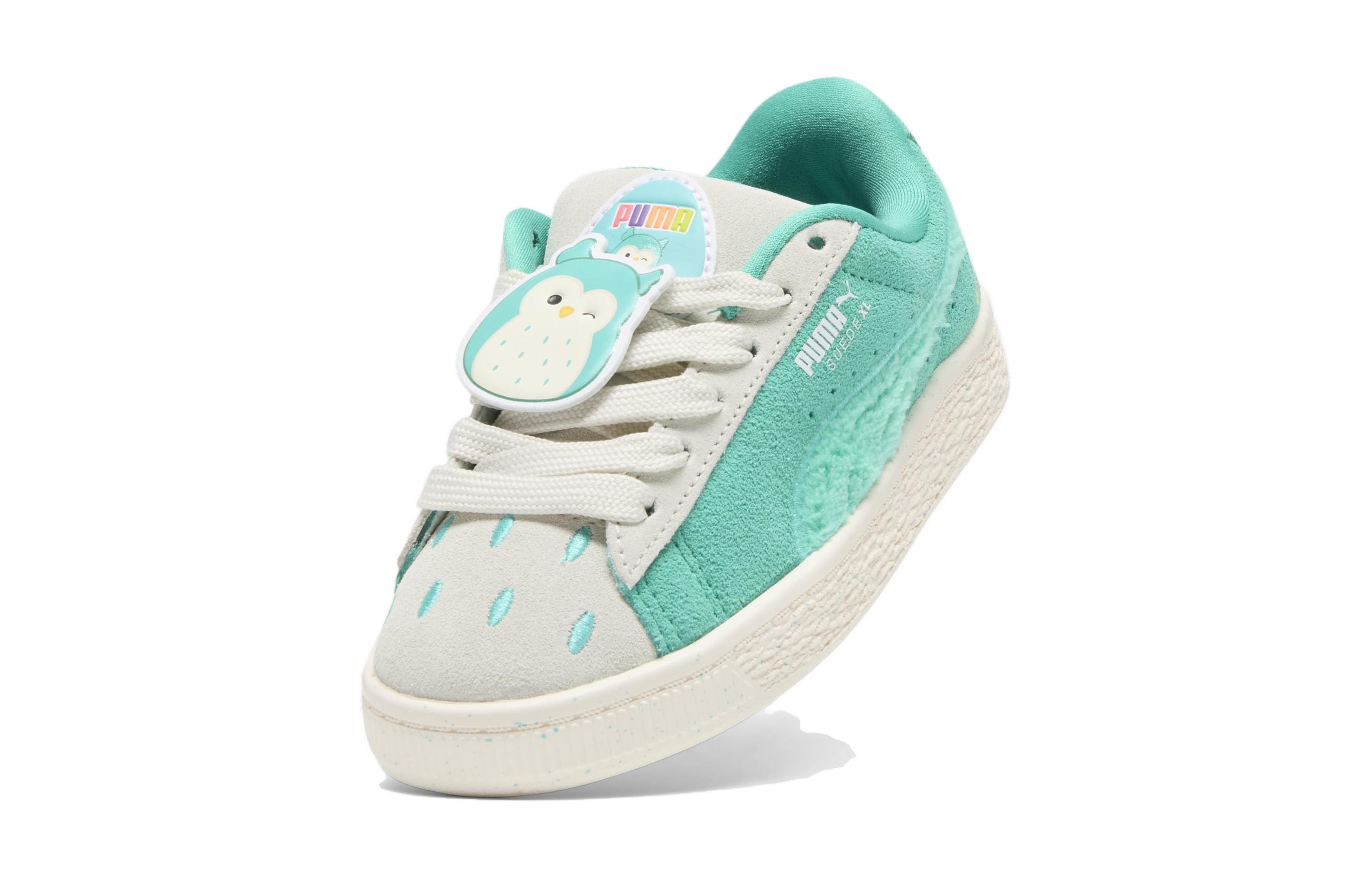 Puma Детские низкие скейтбордистские кроссовки Squishmallows x Suede XL с амортизацией, зелено-белые — фото 4