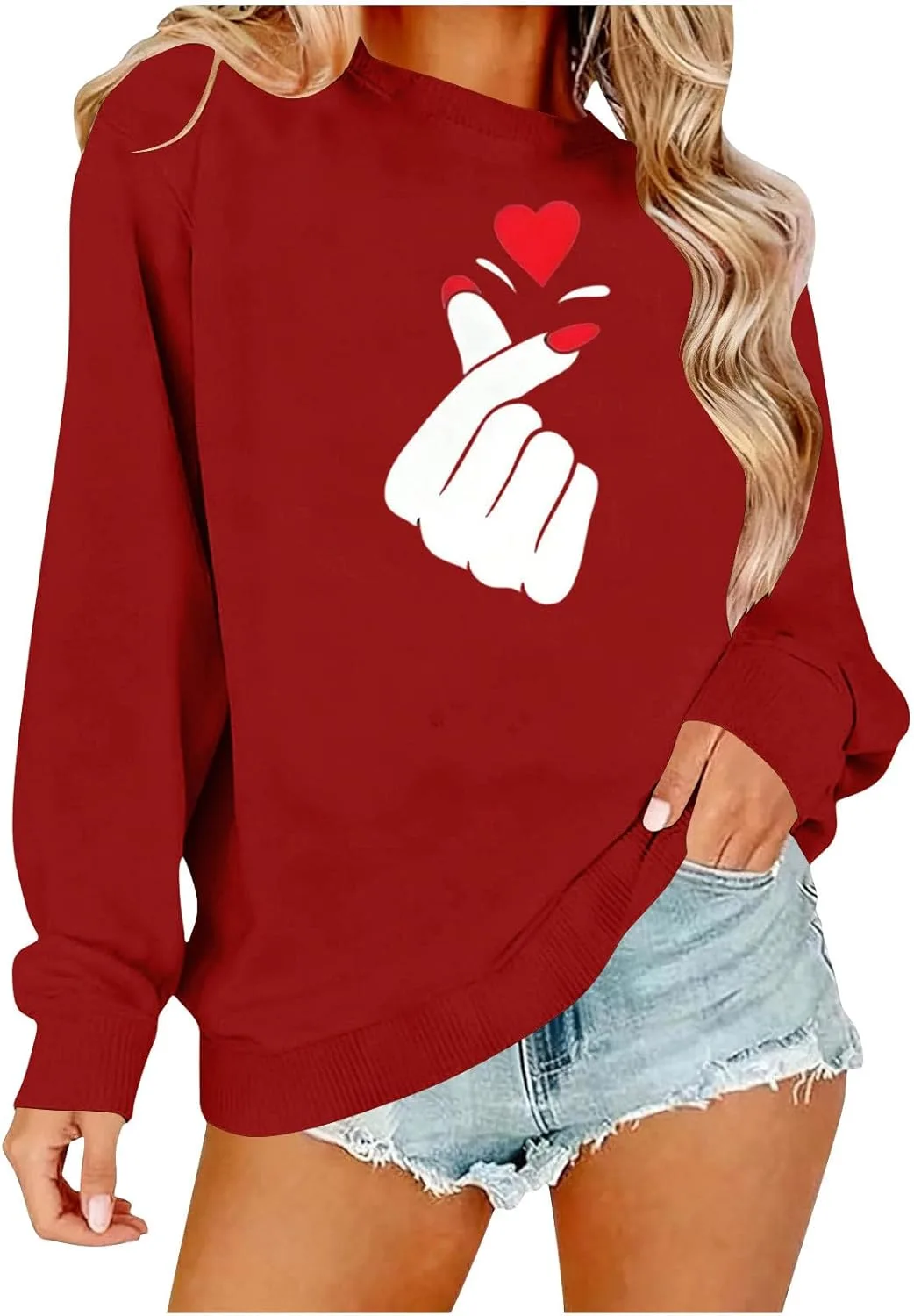 

Свитер с сердечками для женщин Plus Size, длинный рукав Furundly