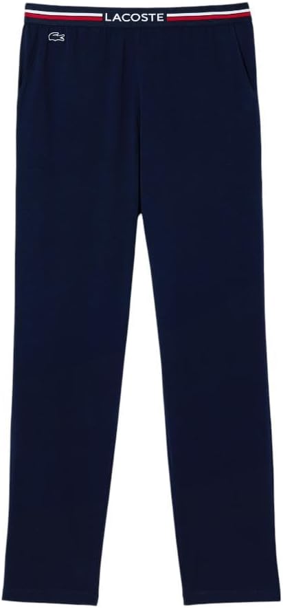Мужские пижамные брюки Lacoste Cotton Stretch с триколорной резинкой, Navy Blue — фото 4