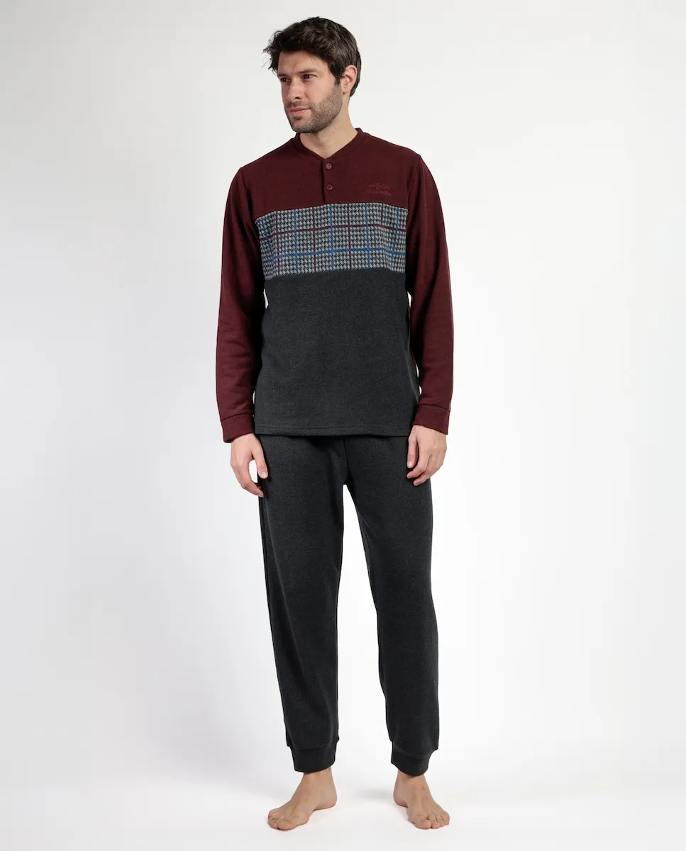 

Мужская пижама длинная из миланской ткани бордового цвета Admas