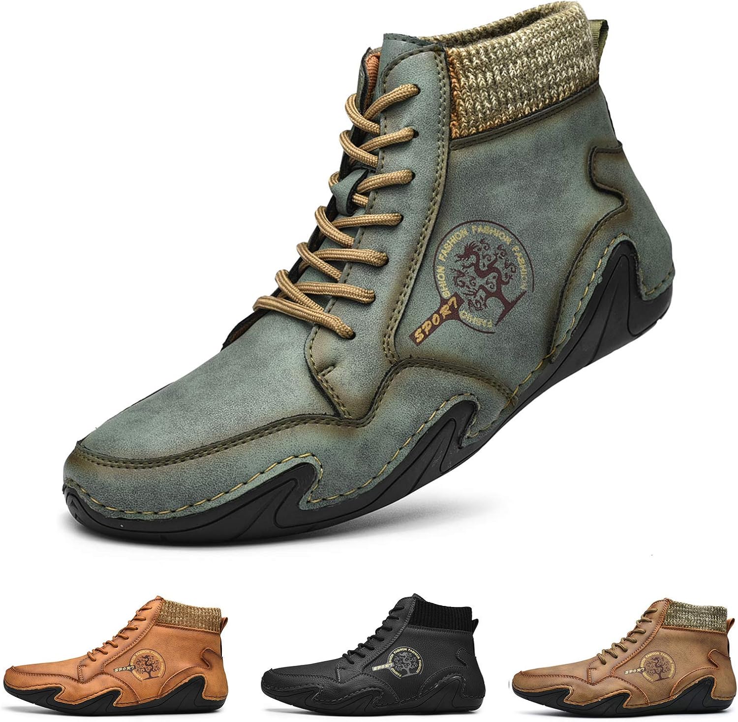 

Мужские лоферы ретро из кожи, повседневные оксфорды ручной работы, удобные мокасины для ходьбы, деловые офисные туфли, противоскользящие, для улицы, летние, лодочные, с круглым носком, без шнурков, широкая посадка Nuheel, зеленый