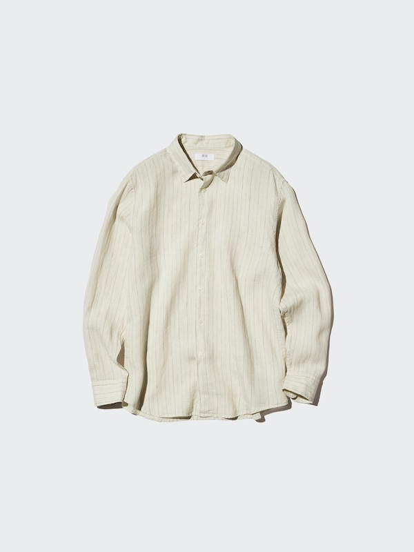 Льняная рубашка (в полоску) Uniqlo, 30 natural — фото 3