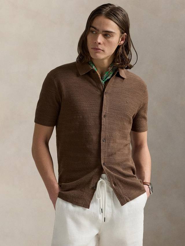 

Поло из хлопка и льна обычного кроя с короткими рукавами Ralph Lauren, Fall Brown