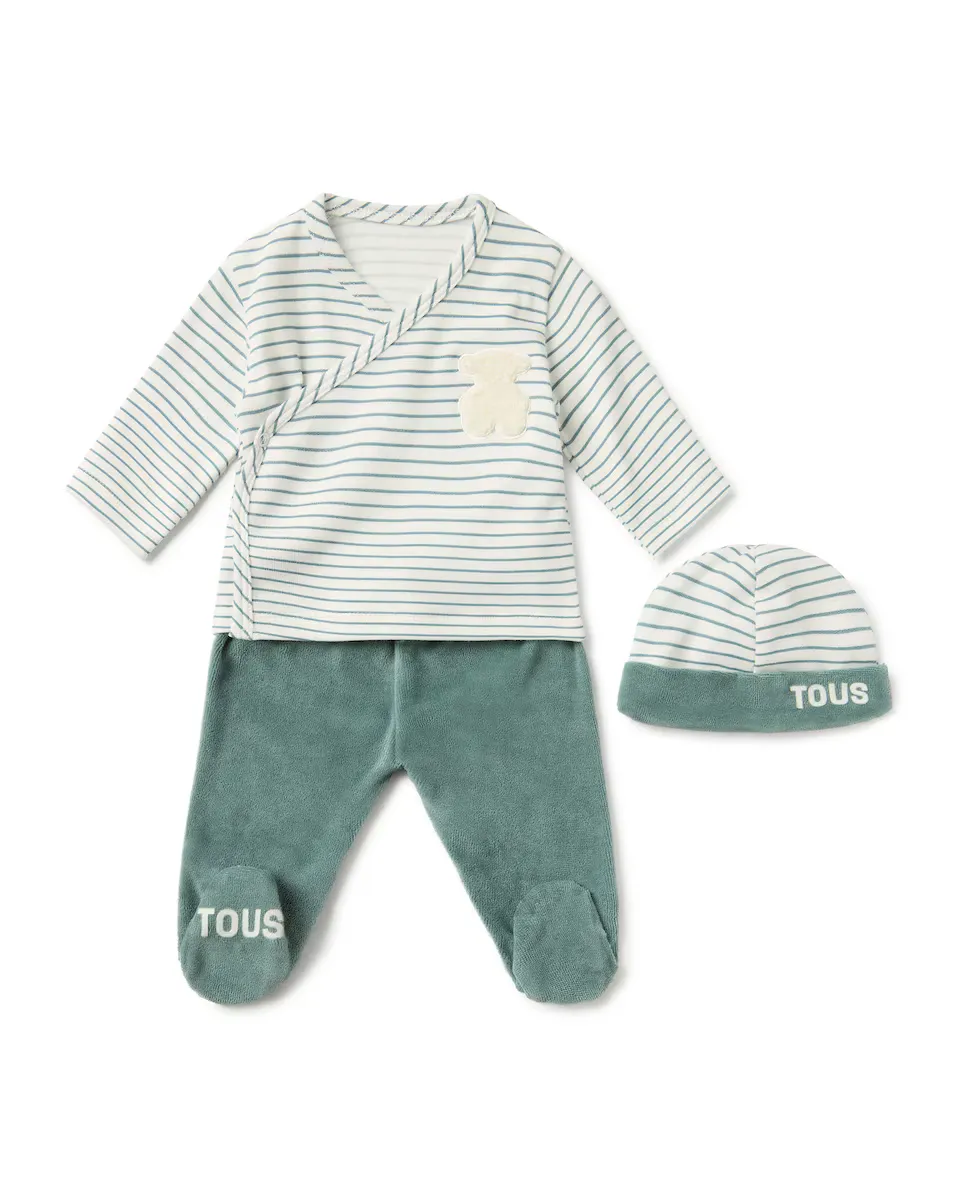 

Комплект для новорожденного из однотонного хлопка в полоску Tous, зеленый