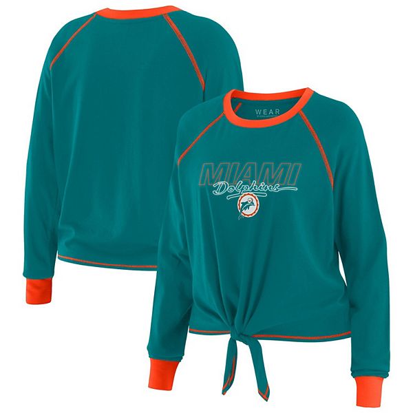 

Женская футболка с длинным рукавом и завязкой спереди aqua miami dolphins Wear By Erin Andrews
