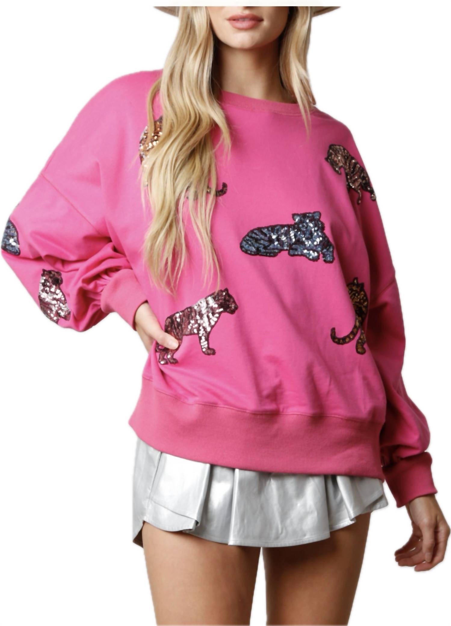 

Толстовка свободного кроя с изображением животных, расшитая пайетками, цвета фуксии Peach Love, фуксия