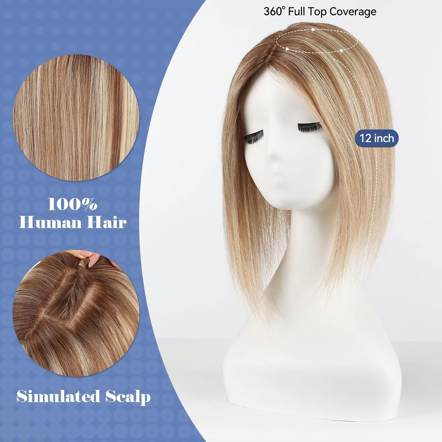 Женская накладка для волос HAIRCUBE из натуральных волос без челки 12 дюймов Haircube, Brown With Blonde Highlight — фото 2