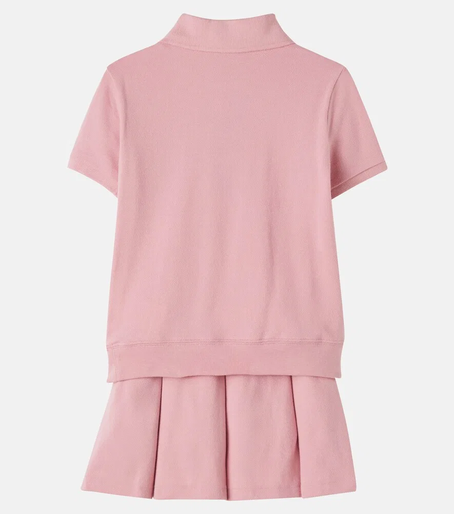 Комплект из хлопковой рубашки-поло и юбки пике Polo Ralph Lauren Kids, розовый — фото 3