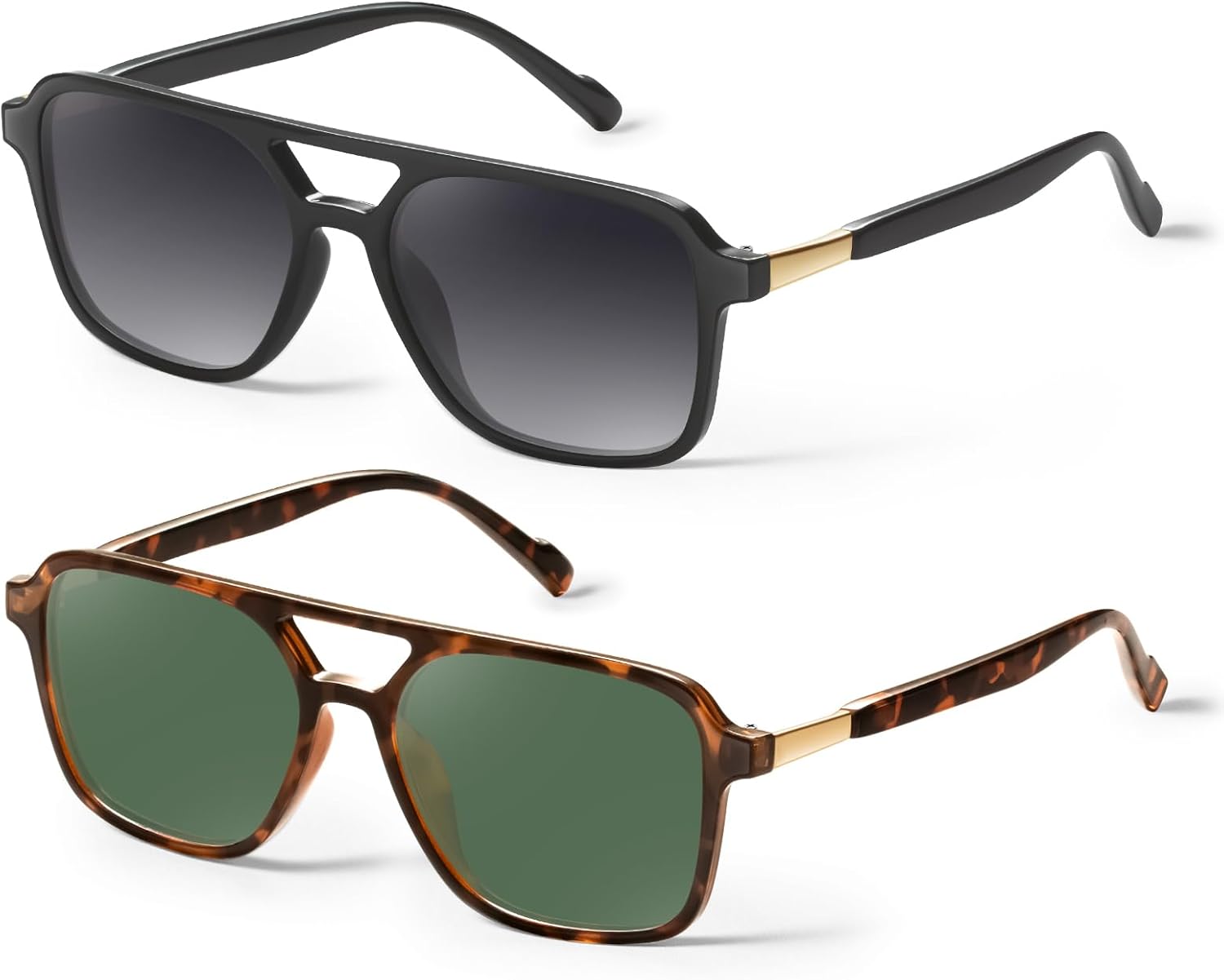 

Солнцезащитные очки GRFISIA в стиле ретро «Авиатор» для женщин и мужчин, квадратная оправа, прямоугольная форма, модные солнцезащитные очки, 2pcs Black/Gray+brown Tortoise/Green