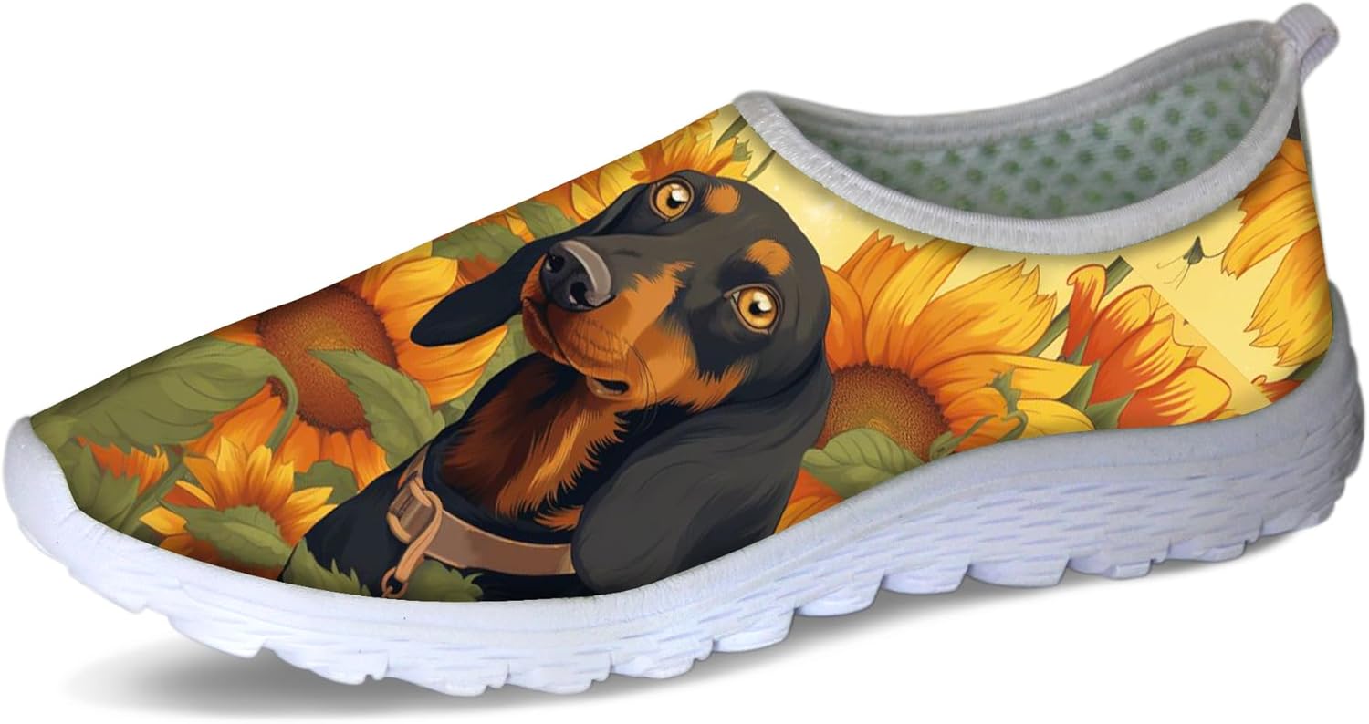

Женские и мужские слипоны Forchrinse с цветочным принтом и корги, мягкая сетка, кроссовки для прогулок, спортивные, повседневные, для путешествий, дышащие, Dachshund Sunflower