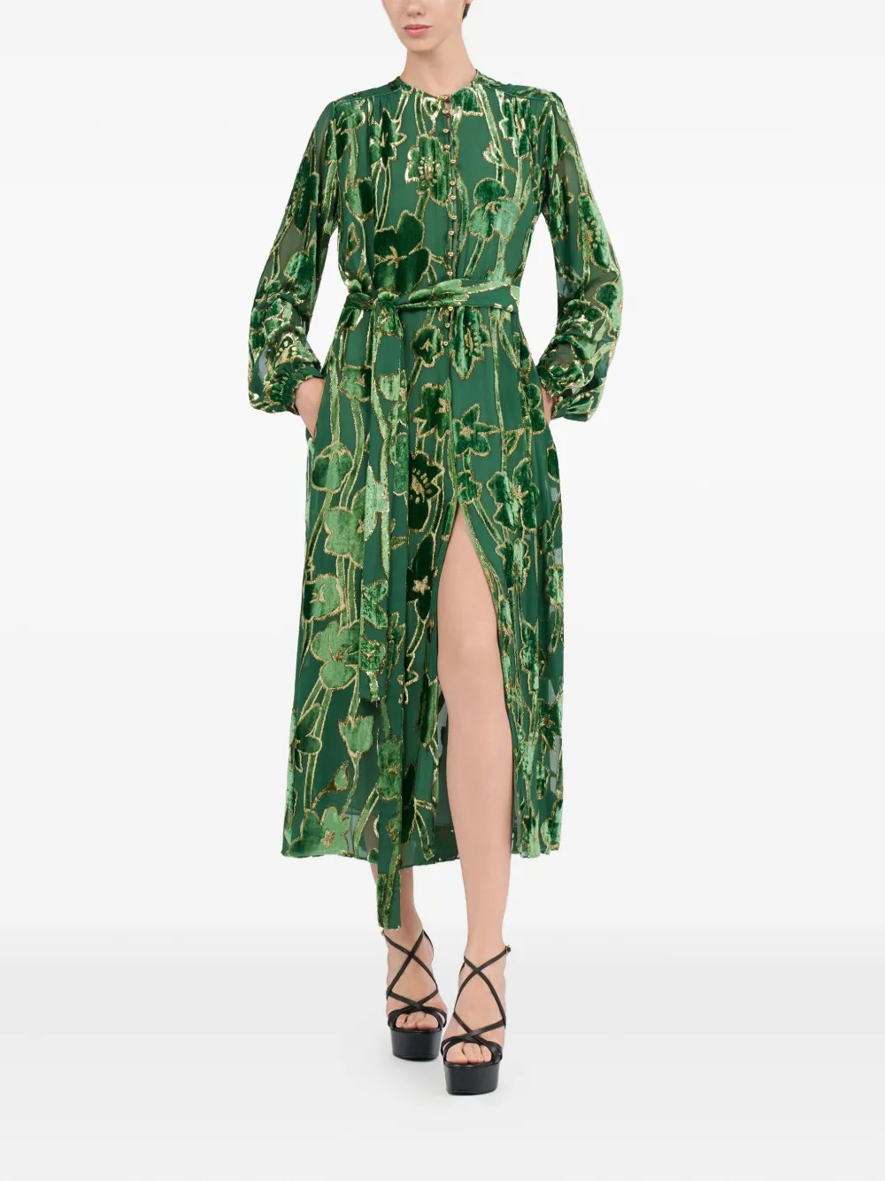Бархатное платье миди с цветочным принтом Roberto Cavalli, зеленый — фото 2