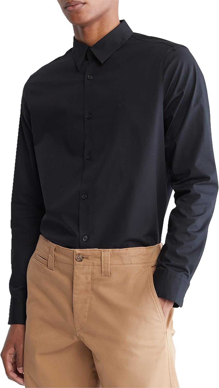 

Мужская рубашка Calvin Klein из эластичного хлопка с монограммой и логотипом на пуговицах, Black Beauty