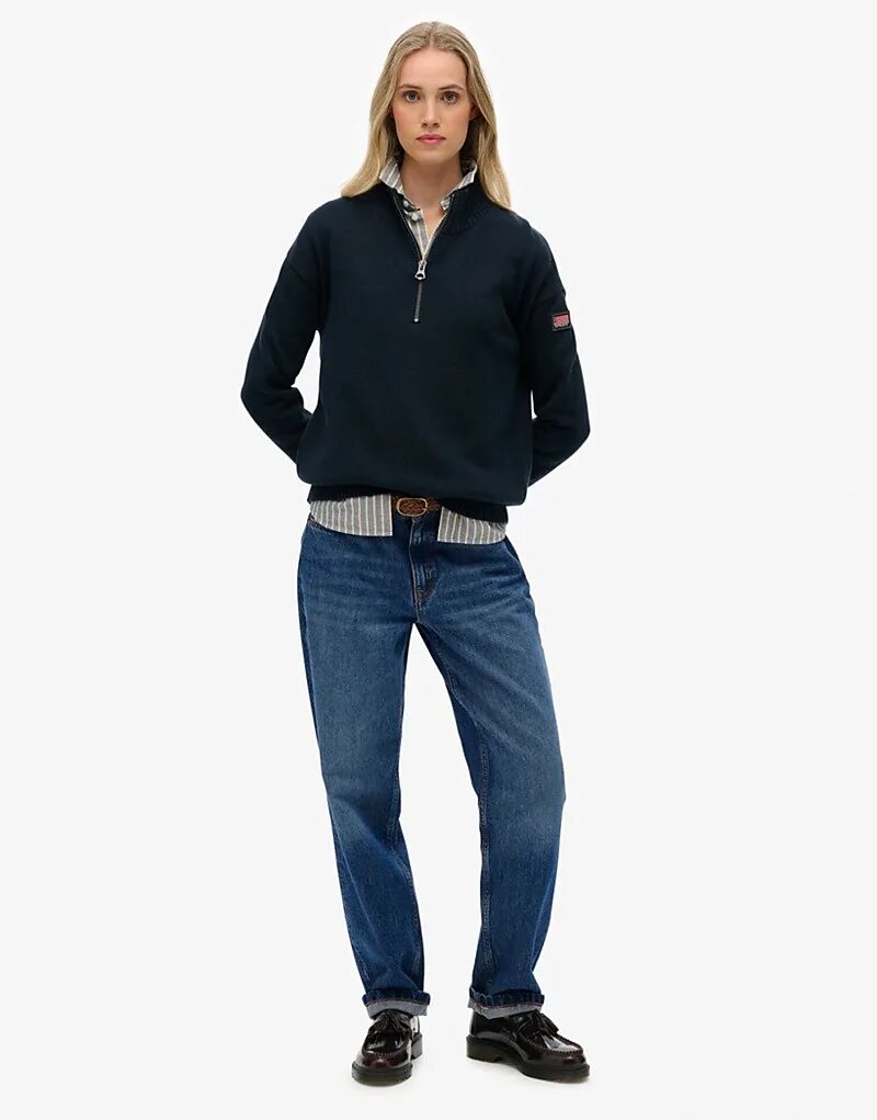 Трикотажный джемпер Superdry Slouchy с застежкой-молнией на половину длины в цвете Eclipse Navy — фото 3