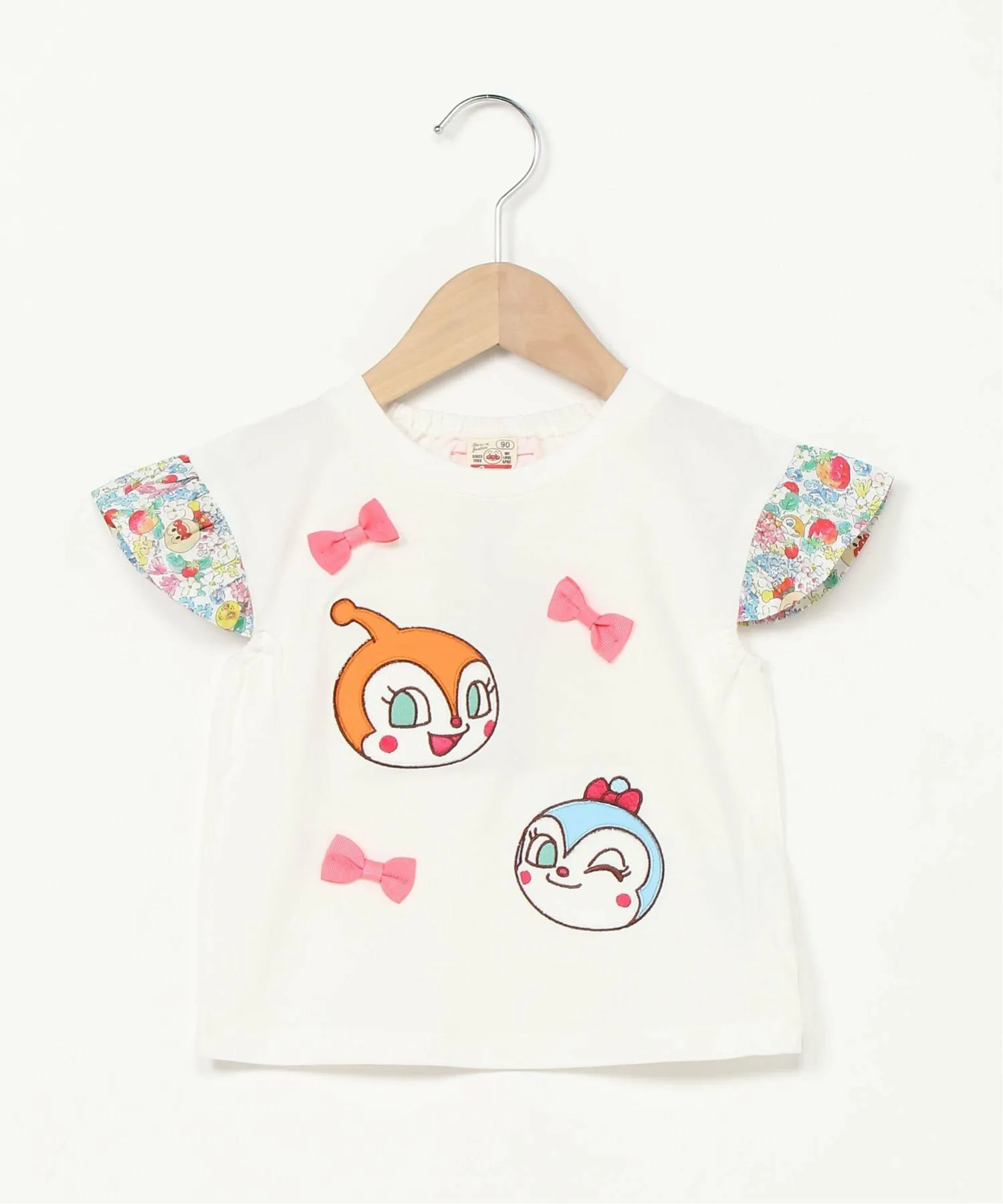 Детская коллекция ANPANMAN / (K) Футболка с принтом клубники на рукавах и оборками. Anpanman Kids Collection, Off-white — фото 2