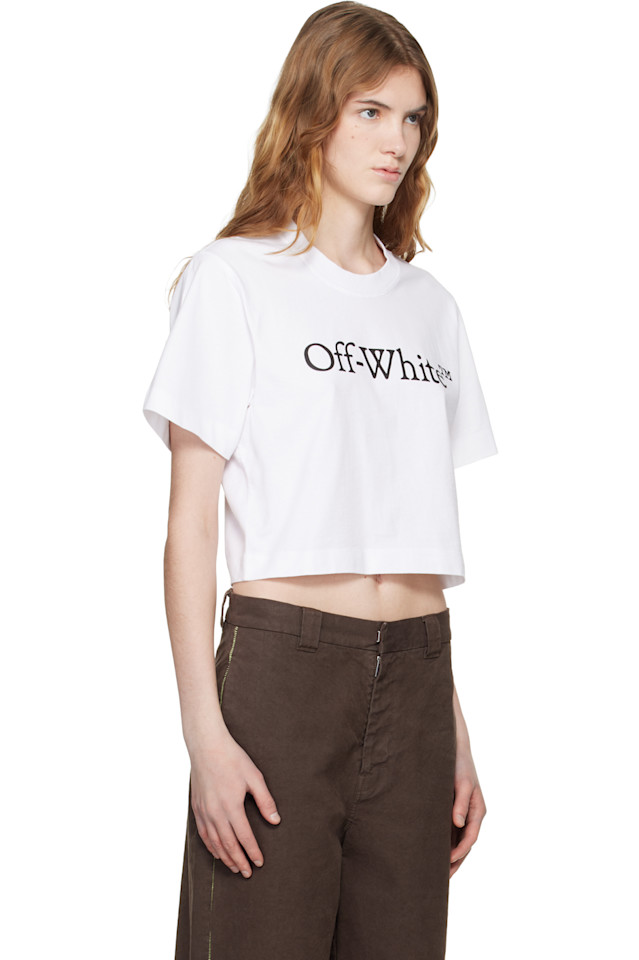 Off-White Белая укороченная футболка с большим логотипом на книжную тематику — фото 2