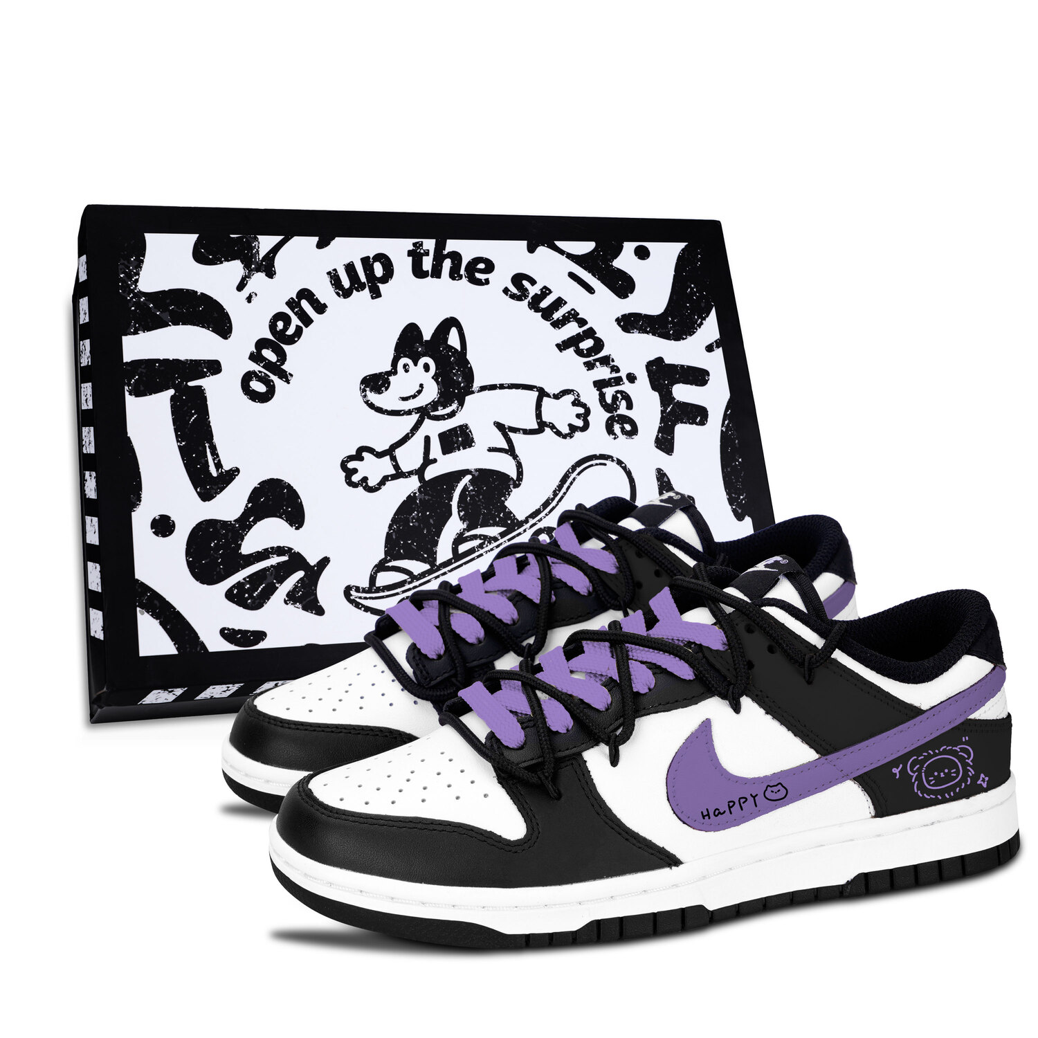 

Dunk Black White, модные крутые lion cat устойчивые к истиранию low top скейтборд обувь unisex Nike, фиолетовый