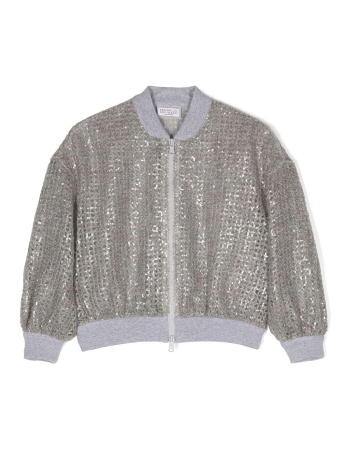 

Brunello Cucinelli Kids бомбер на молнии с пайетками, серый
