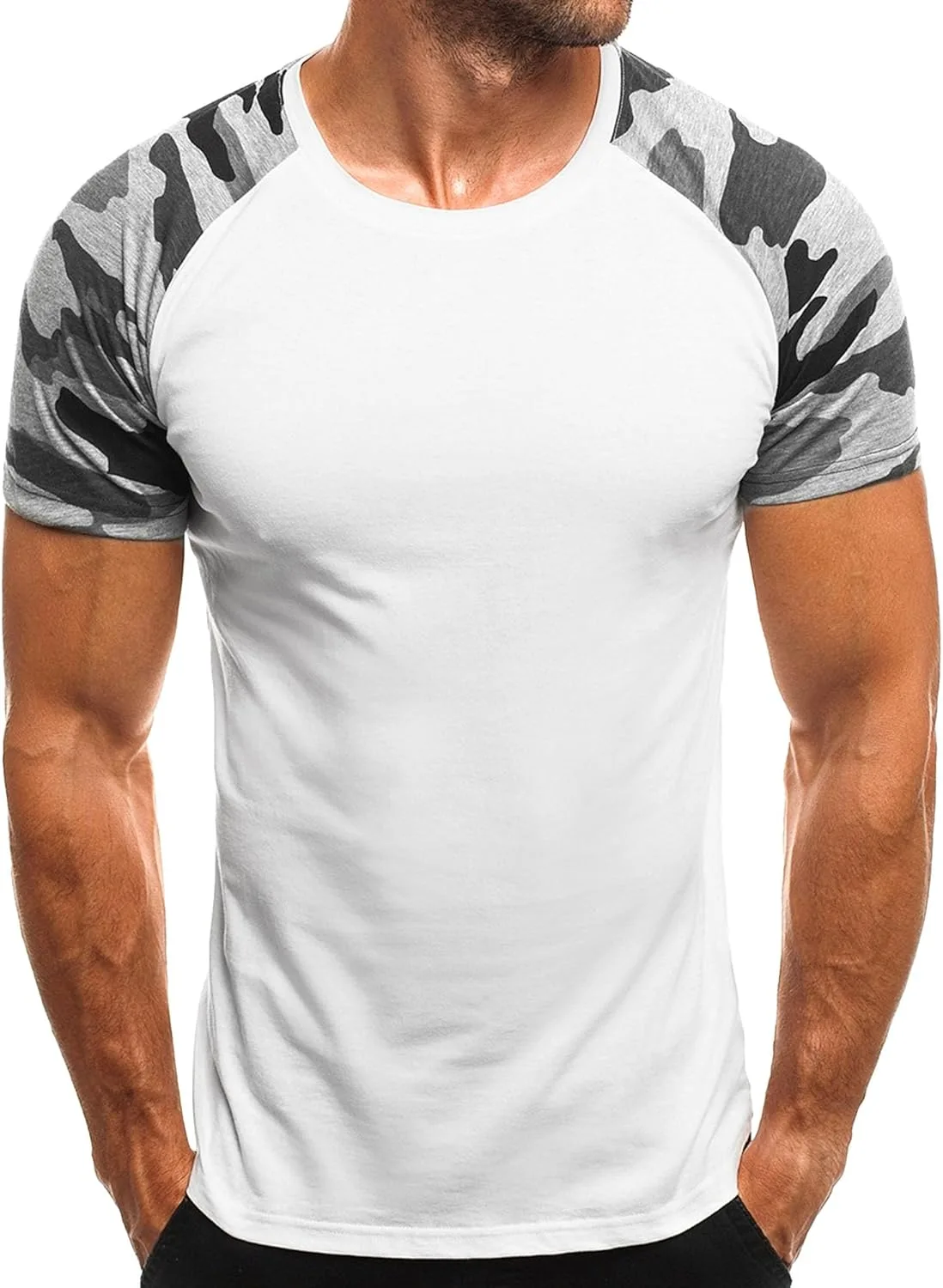 

Мужская футболка Camouflage Color Block, спортивная, облегающая Maiyifu-GJ