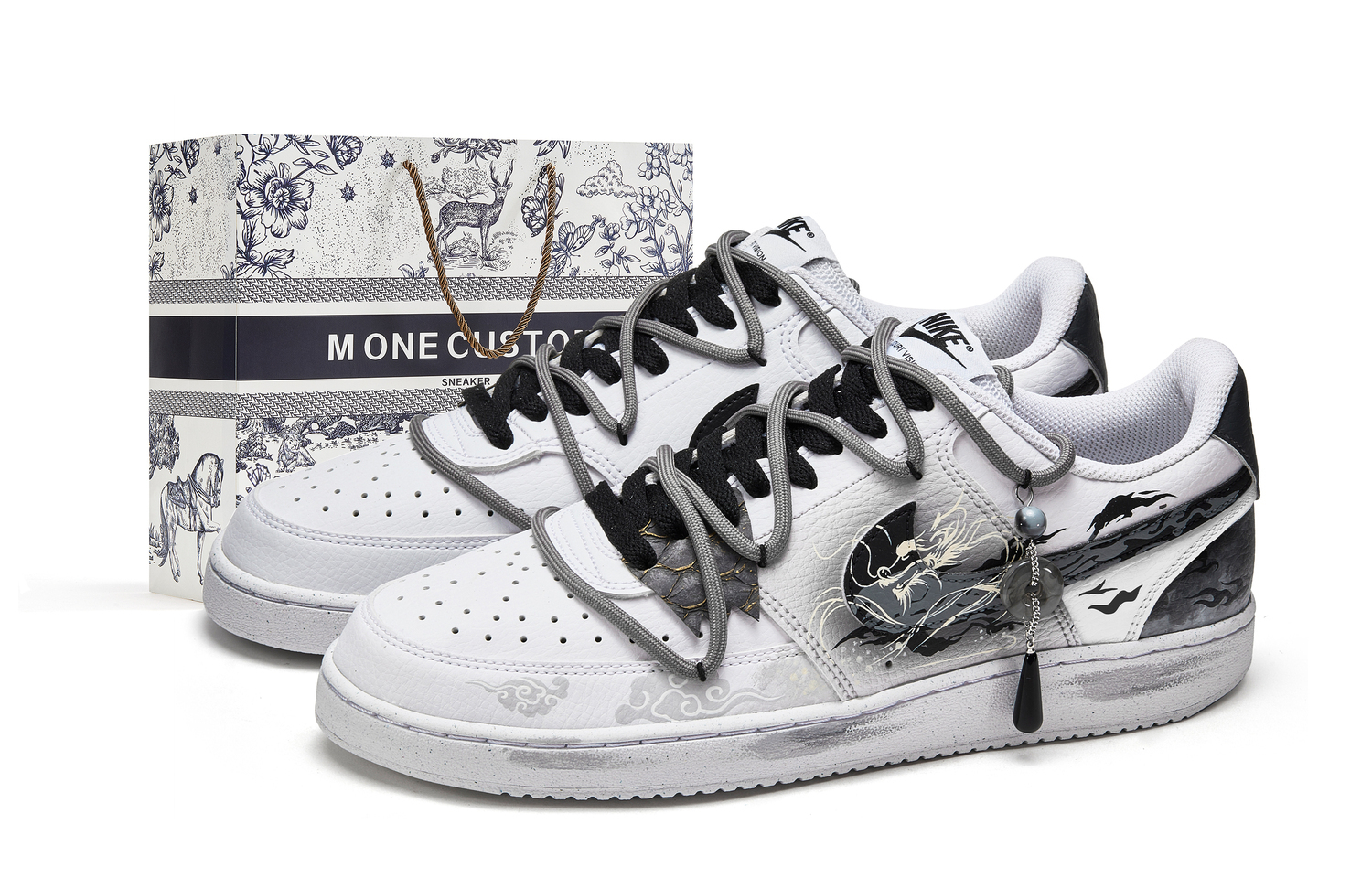 

Nike Court Vision 1 Быстросохнущие Ударопрочные Низкие Кроссовки для Скейтбординга Мужские Черно-Белые