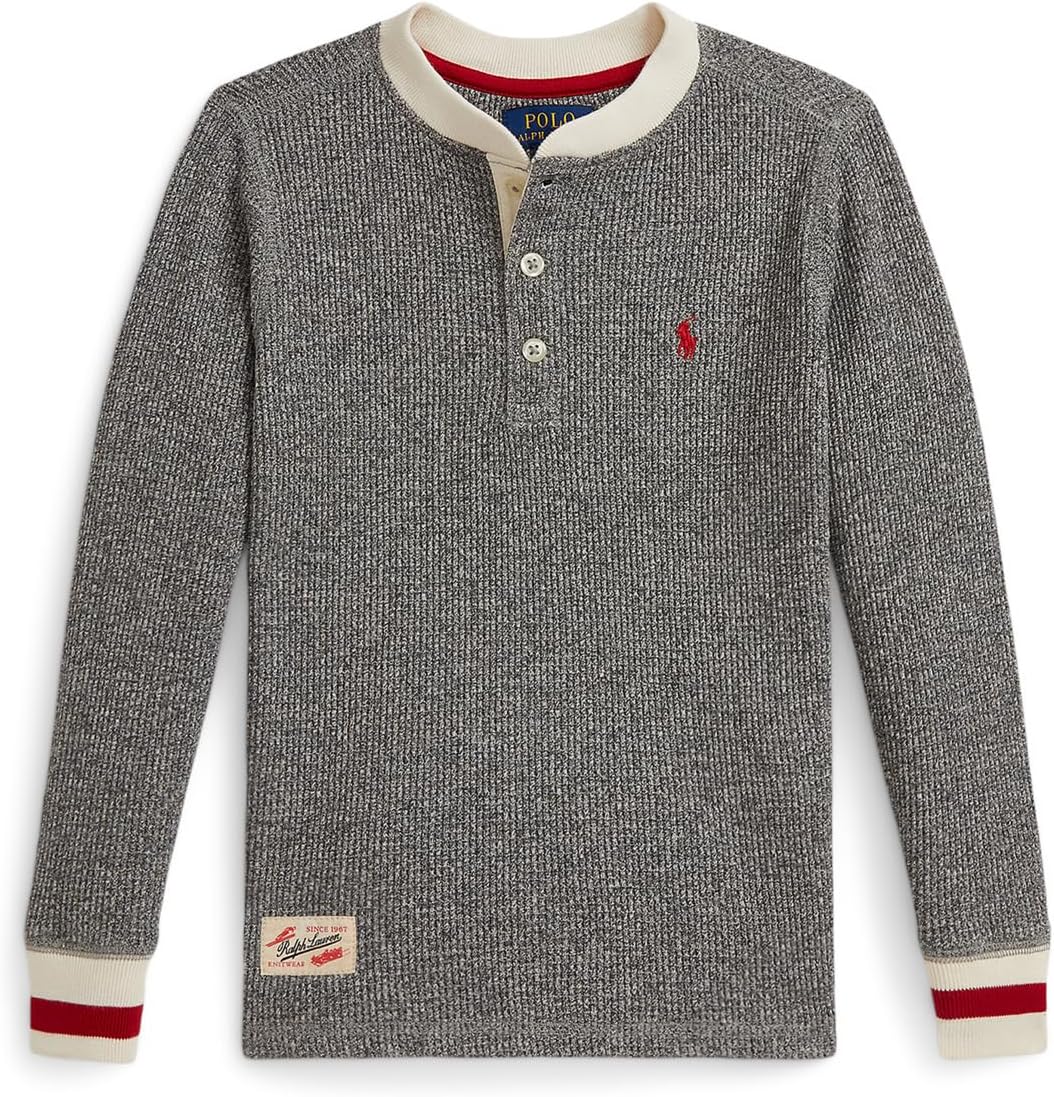 

Рубашка-хенли из хлопка с вафельной вязкой Polo Ralph Lauren Kids, Vintage Pepper Heather
